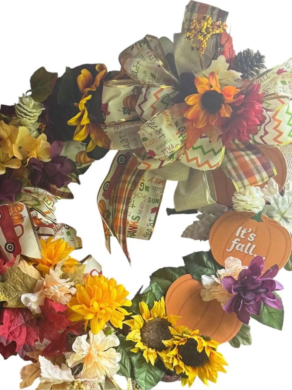 Autumn Sunflower and Pumpkin Fall Wreath